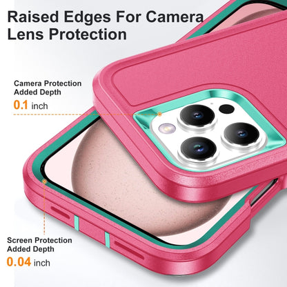 For iPhone 16 Pro Rugged PC + Silicone Phone Case with Holder(Rose Red+Light Green) - iPhone 16 Pro Cases by buy2fix | Online Shopping UK | buy2fix