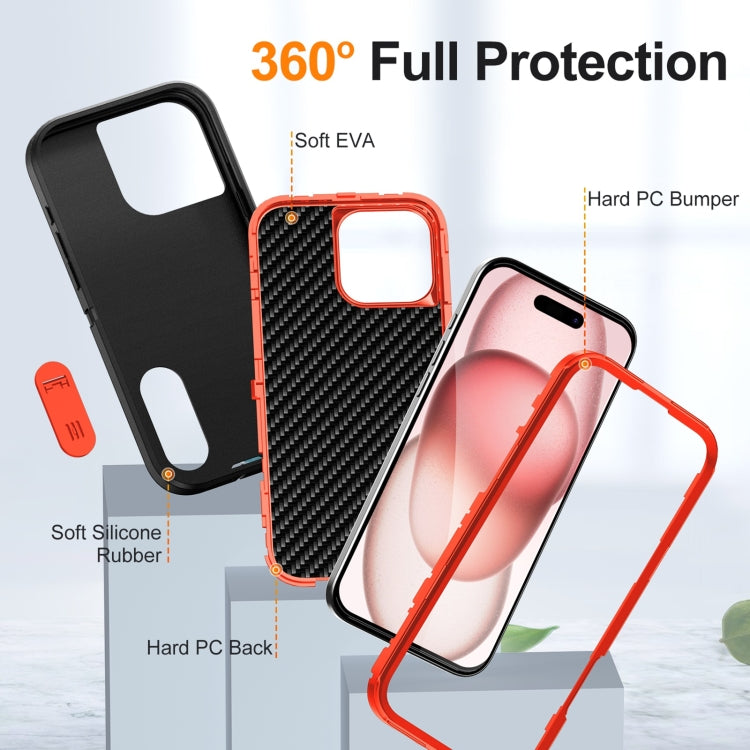 For iPhone 16 Pro Rugged PC + Silicone Phone Case with Holder(Black+Orange) - iPhone 16 Pro Cases by buy2fix | Online Shopping UK | buy2fix