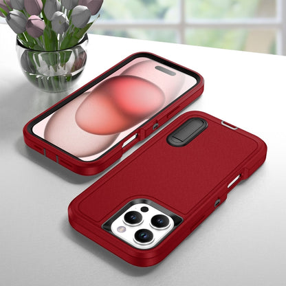 For iPhone 16 Pro Rugged PC + Silicone Phone Case with Holder(Red+Black) - iPhone 16 Pro Cases by buy2fix | Online Shopping UK | buy2fix