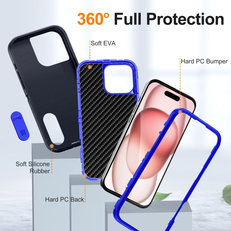 For iPhone 16 Pro Rugged PC + Silicone Phone Case with Holder(Dark Blue+Royal Blue) - iPhone 16 Pro Cases by buy2fix | Online Shopping UK | buy2fix