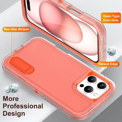 For iPhone 16 Pro Rugged PC + Silicone Phone Case with Holder(Transparent+Orange) - iPhone 16 Pro Cases by buy2fix | Online Shopping UK | buy2fix