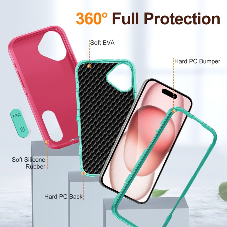 For iPhone 16 Plus Rugged PC + Silicone Phone Case with Holder(Rose Red+Light Green) - iPhone 16 Plus Cases by buy2fix | Online Shopping UK | buy2fix