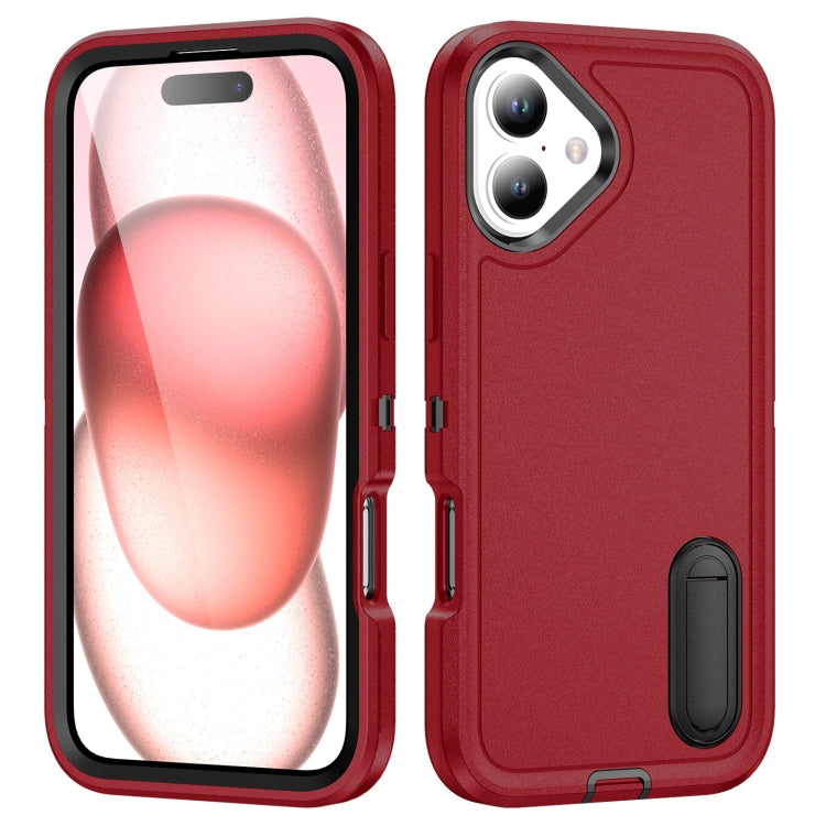 For iPhone 16 Plus Rugged PC + Silicone Phone Case with Holder(Red+Black) - iPhone 16 Plus Cases by buy2fix | Online Shopping UK | buy2fix