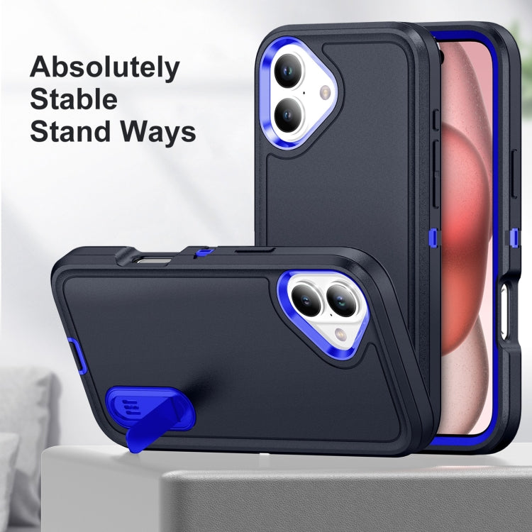 For iPhone 16 Plus Rugged PC + Silicone Phone Case with Holder(Dark Blue+Royal Blue) - iPhone 16 Plus Cases by buy2fix | Online Shopping UK | buy2fix