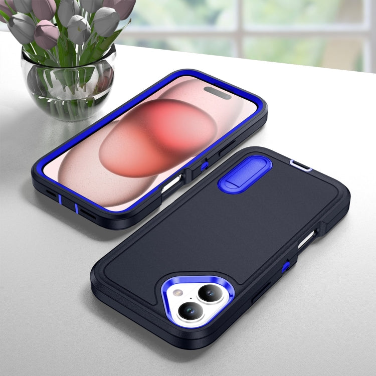 For iPhone 16 Plus Rugged PC + Silicone Phone Case with Holder(Dark Blue+Royal Blue) - iPhone 16 Plus Cases by buy2fix | Online Shopping UK | buy2fix