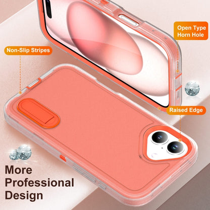 For iPhone 16 Plus Rugged PC + Silicone Phone Case with Holder(Transparent+Orange) - iPhone 16 Plus Cases by buy2fix | Online Shopping UK | buy2fix