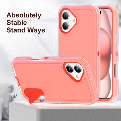 For iPhone 16 Plus Rugged PC + Silicone Phone Case with Holder(Transparent+Orange) - iPhone 16 Plus Cases by buy2fix | Online Shopping UK | buy2fix