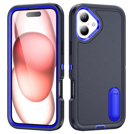 For iPhone 16 Rugged PC + Silicone Phone Case with Holder(Dark Blue+Royal Blue) - iPhone 16 Cases by buy2fix | Online Shopping UK | buy2fix