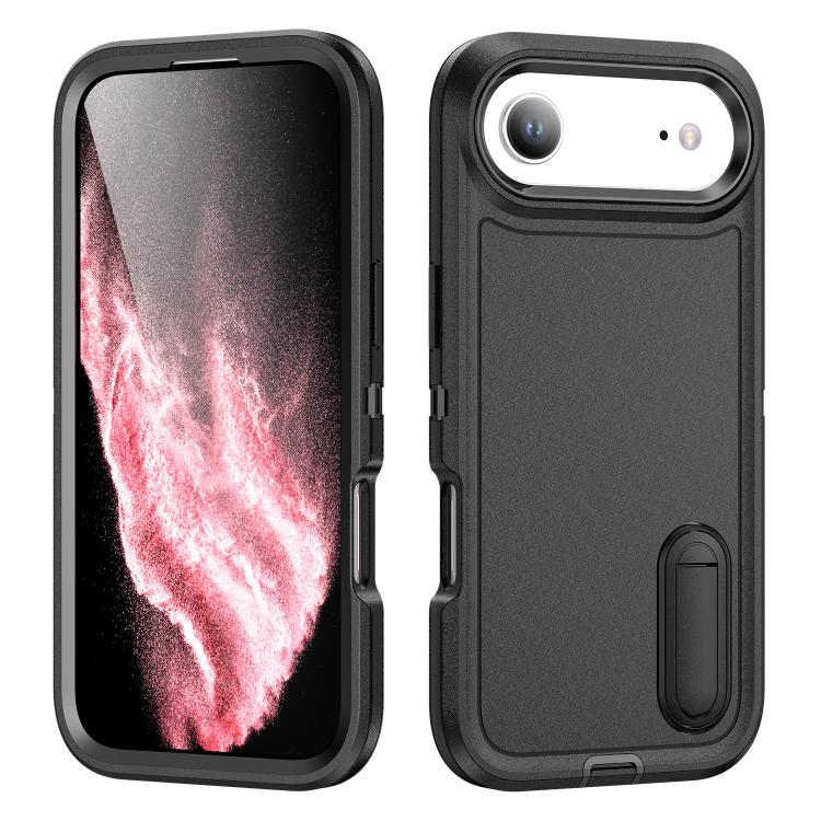 For iPhone Air Rugged PC + Silicone Phone Case with Holder(Black) - iPhone Air Cases by buy2fix | Online Shopping UK | buy2fix