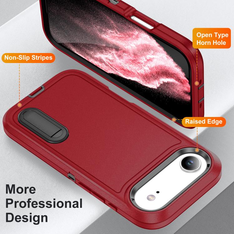 For iPhone Air Rugged PC + Silicone Phone Case with Holder(Red+Black) - iPhone Air Cases by buy2fix | Online Shopping UK | buy2fix