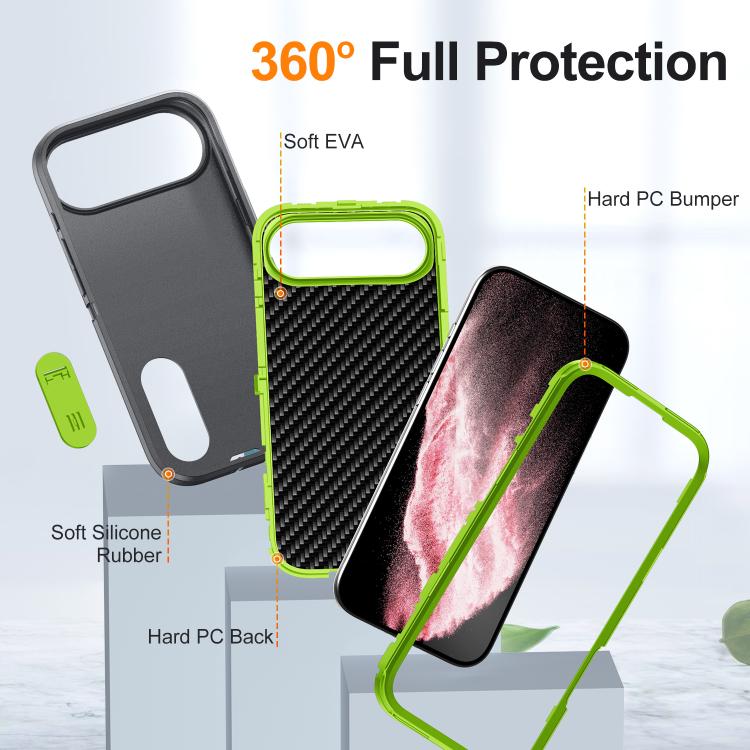 For iPhone Air Rugged PC + Silicone Phone Case with Holder(Grey+Fresh Green) - iPhone Air Cases by buy2fix | Online Shopping UK | buy2fix