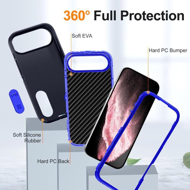 For iPhone Air Rugged PC + Silicone Phone Case with Holder(Dark Blue+Royal Blue) - iPhone Air Cases by buy2fix | Online Shopping UK | buy2fix