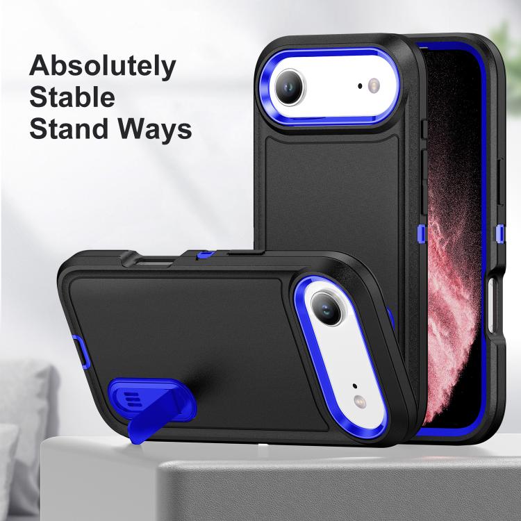 For iPhone Air Rugged PC + Silicone Phone Case with Holder(Dark Blue+Royal Blue) - iPhone Air Cases by buy2fix | Online Shopping UK | buy2fix
