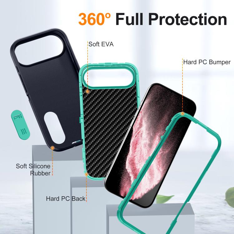 For iPhone Air Rugged PC + Silicone Phone Case with Holder(Dark Blue+Light Green) - iPhone Air Cases by buy2fix | Online Shopping UK | buy2fix