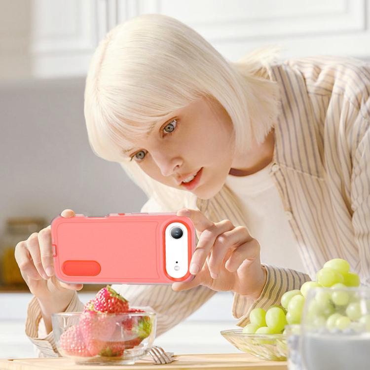 For iPhone Air Rugged PC + Silicone Phone Case with Holder(Transparent+Orange) - iPhone Air Cases by buy2fix | Online Shopping UK | buy2fix