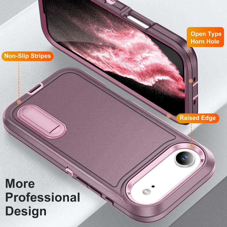 For iPhone Air Rugged PC + Silicone Phone Case with Holder(Purple+Pink) - iPhone Air Cases by buy2fix | Online Shopping UK | buy2fix