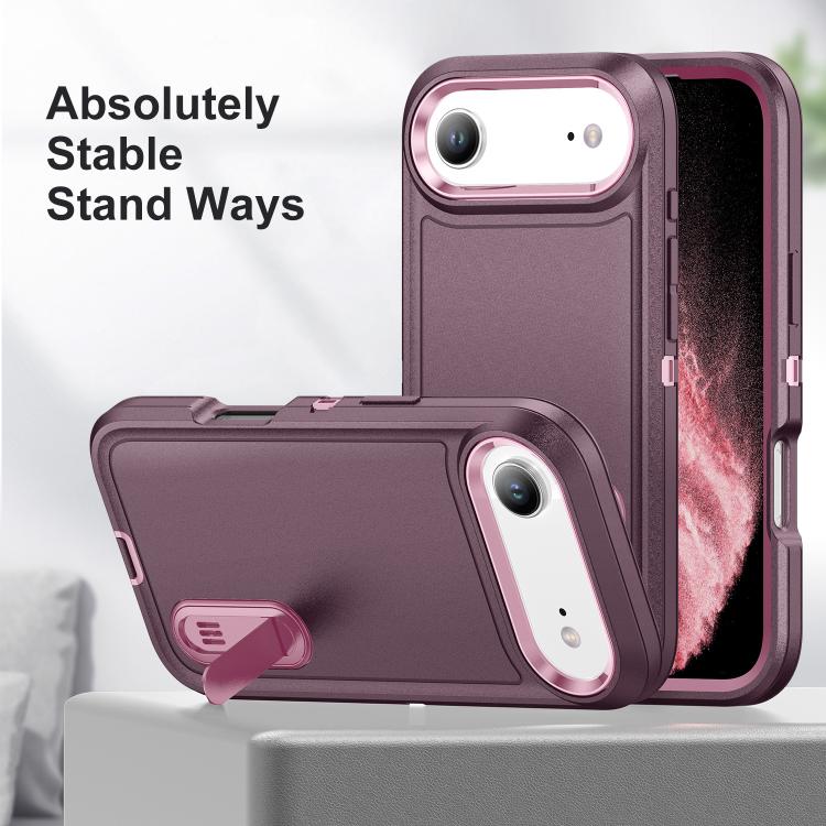 For iPhone Air Rugged PC + Silicone Phone Case with Holder(Purple+Pink) - iPhone Air Cases by buy2fix | Online Shopping UK | buy2fix