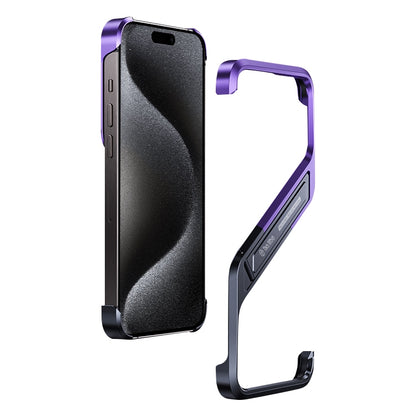 For iPhone 15 Pro Max S-shaped Stand Frameless Metal Phone Case(Black Purple) - iPhone 15 Pro Max Cases by buy2fix | Online Shopping UK | buy2fix