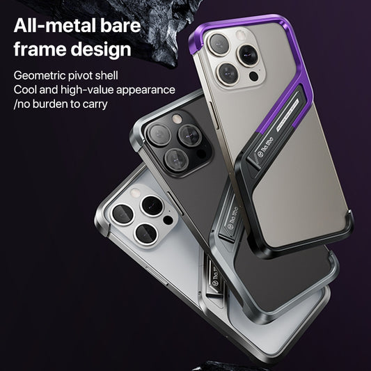 For iPhone 16 Pro S-shaped Stand Frameless Metal Phone Case(Grey) by buy2fix