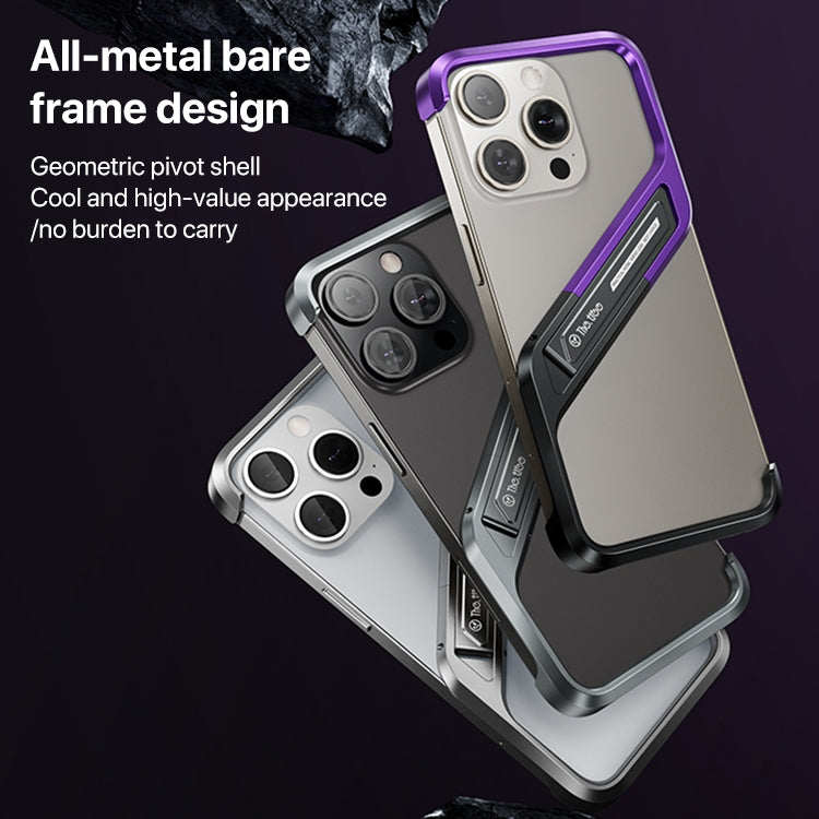 For iPhone 15 Pro S-shaped Stand Frameless Metal Phone Case(Black Purple) - iPhone 15 Pro Cases by buy2fix | Online Shopping UK | buy2fix