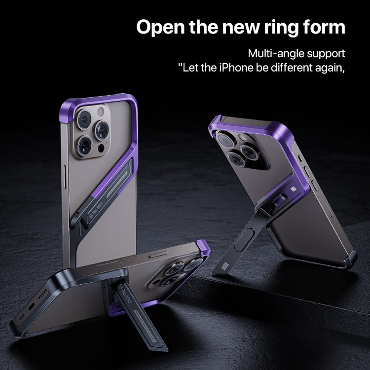 For iPhone 15 Pro S-shaped Stand Frameless Metal Phone Case(Black Purple) - iPhone 15 Pro Cases by buy2fix | Online Shopping UK | buy2fix