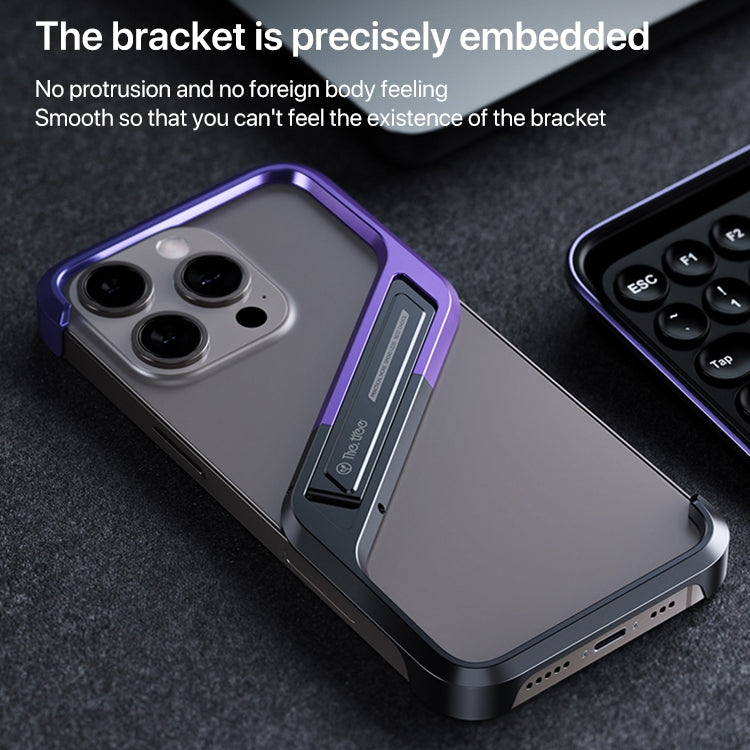 For iPhone 15 Pro Max S-shaped Stand Frameless Metal Phone Case(Black Purple) - iPhone 15 Pro Max Cases by buy2fix | Online Shopping UK | buy2fix