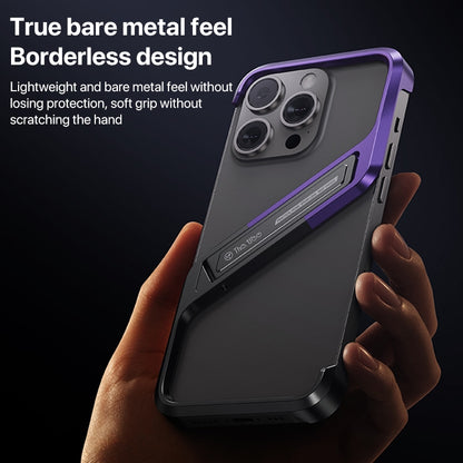 For iPhone 15 S-shaped Stand Frameless Metal Phone Case(Black Purple) - iPhone 15 Cases by buy2fix | Online Shopping UK | buy2fix