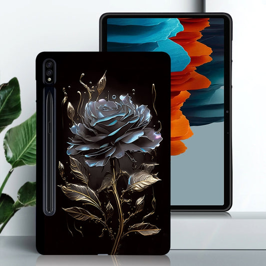 For Samsung Galaxy Tab S7 / S8 Color Painting Pattern Smart Tablet TPU Case(Black Rose) by buy2fix