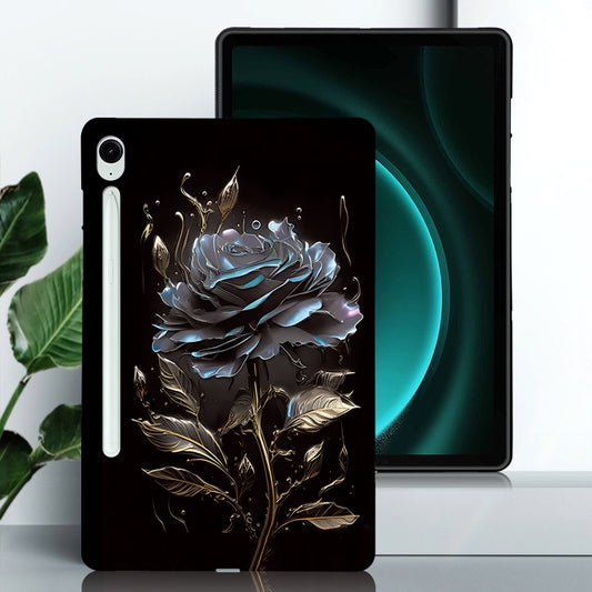 For Samsung Galaxy Tab S9 / S9 FE Color Painting Pattern Smart Tablet TPU Case(Black Rose) by buy2fix