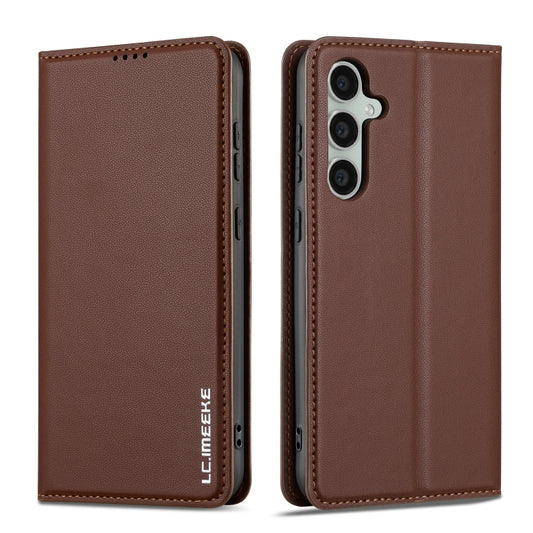 For Samsung Galaxy S24 5G LC.IMEEKE L1 Series Frosted Fine Texture PU Phone Case(Brown) by LC.IMEEKE