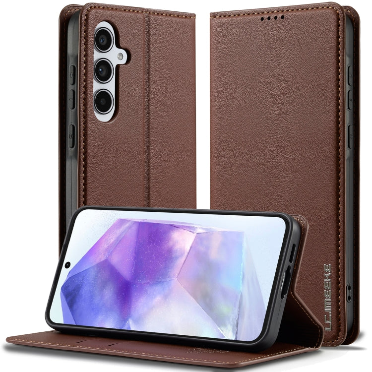 For Samsung Galaxy S25 5G LC.IMEEKE L1 Series Frosted Fine Texture PU Phone Case(Brown) by LC.IMEEKE
