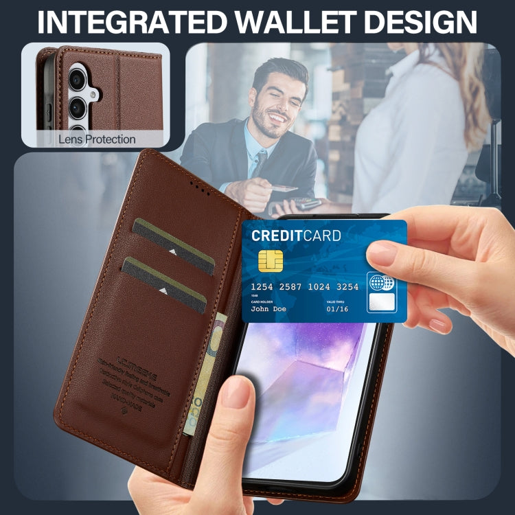 For Samsung Galaxy S25 5G LC.IMEEKE L1 Series Frosted Fine Texture PU Phone Case(Brown) by LC.IMEEKE