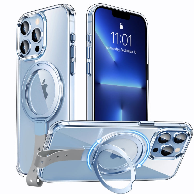 For iPhone 13 Pro Max Holder Hand Strap MagSafe Transparent Phone Case(Sierra Blue + Grey Strap) - iPhone 13 Pro Max Cases by buy2fix | Online Shopping UK | buy2fix