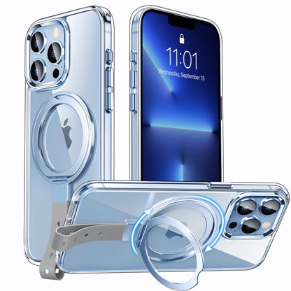 For iPhone 13 Pro Max Holder Hand Strap MagSafe Transparent Phone Case(Sierra Blue + Grey Strap) - iPhone 13 Pro Max Cases by buy2fix | Online Shopping UK | buy2fix