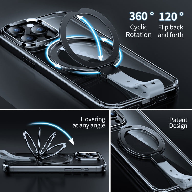 For iPhone 13 Pro Max Holder Hand Strap MagSafe Transparent Phone Case(Transparent Silver + Orange Strap) - iPhone 13 Pro Max Cases by buy2fix | Online Shopping UK | buy2fix