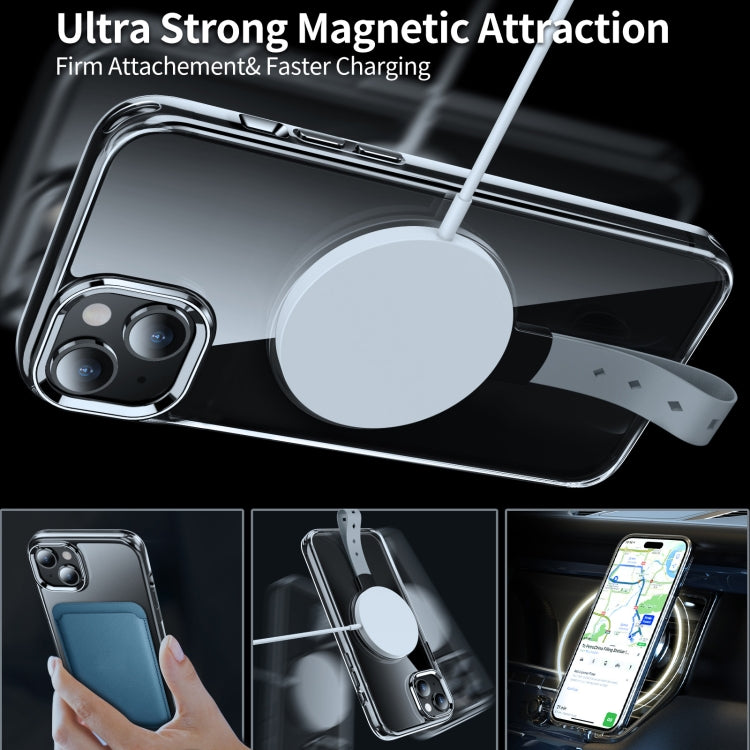 For iPhone 15 Holder Hand Strap MagSafe Transparent Phone Case(Transparent Silver + Orange Strap) - iPhone 15 Cases by buy2fix | Online Shopping UK | buy2fix