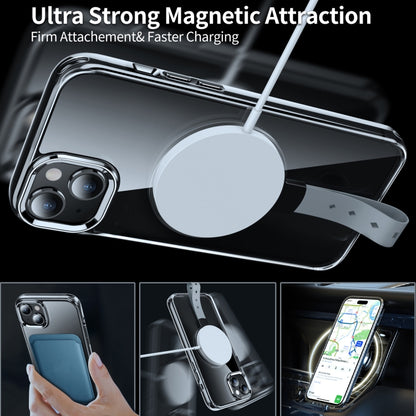 For iPhone 15 Holder Hand Strap MagSafe Transparent Phone Case(Transparent Silver + Orange Strap) - iPhone 15 Cases by buy2fix | Online Shopping UK | buy2fix