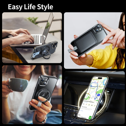 For iPhone 14 Holder Hand Strap MagSafe Transparent Phone Case(Transparent Gold + Orange Strap) - iPhone 14 Cases by buy2fix | Online Shopping UK | buy2fix