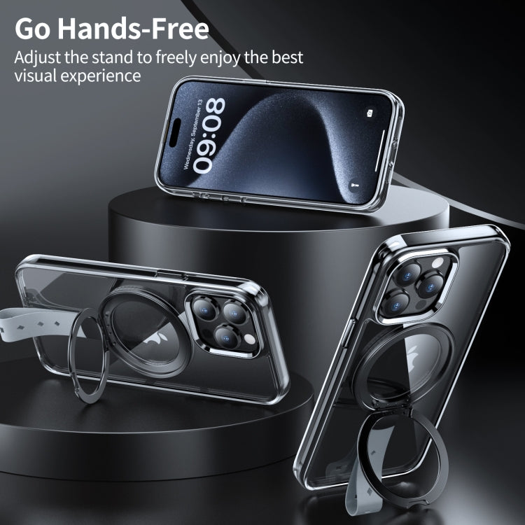 For iPhone 15 Pro Holder Hand Strap MagSafe Transparent Phone Case(Titanium Grey + Orange Strap) - iPhone 15 Pro Cases by buy2fix | Online Shopping UK | buy2fix
