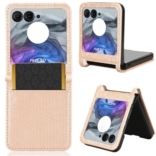 For Motorola Razr 50 Honeycomb Dot Texture Card Slot Leather Phone Case(Gold) by buy2fix