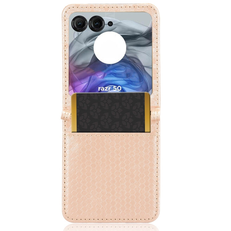 For Motorola Razr 50 Honeycomb Dot Texture Card Slot Leather Phone Case(Gold) by buy2fix