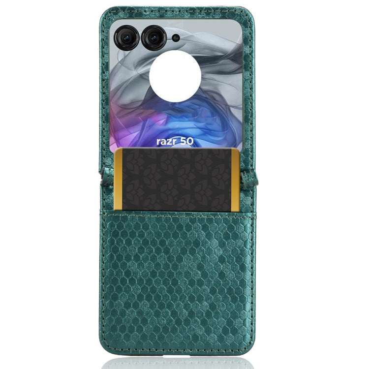 For Motorola Razr 50 Honeycomb Dot Texture Card Slot Leather Phone Case(Green) by buy2fix