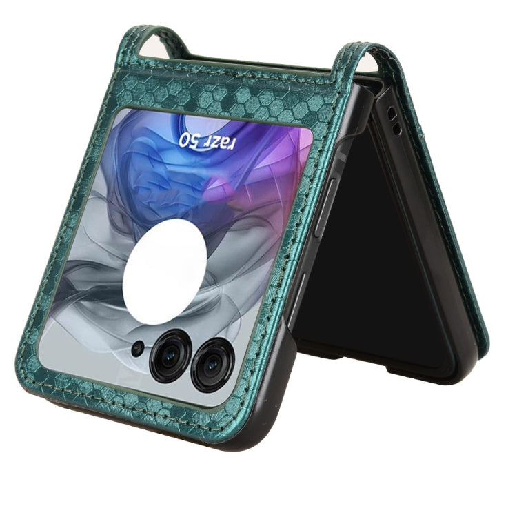For Motorola Razr 50 Honeycomb Dot Texture Card Slot Leather Phone Case(Green) by buy2fix