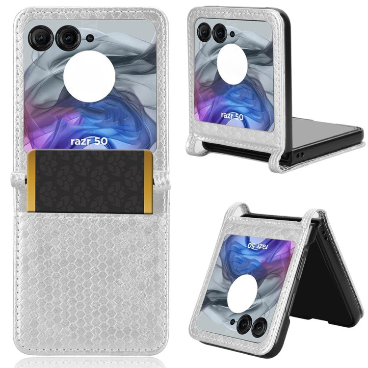 For Motorola Razr 50 Honeycomb Dot Texture Card Slot Leather Phone Case(Silver) by buy2fix
