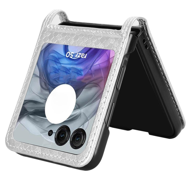 For Motorola Razr 50 Honeycomb Dot Texture Card Slot Leather Phone Case(Silver) by buy2fix