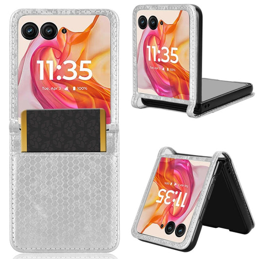 For Motorola Razr 50 Ultra Honeycomb Dot Texture Card Slot Leather Phone Case(Silver) by buy2fix