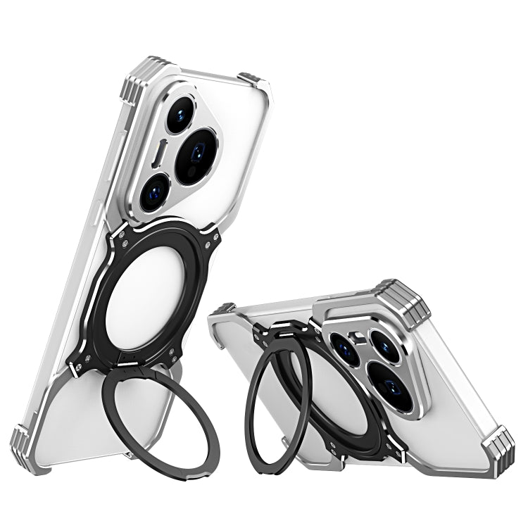 For Huawei Pura 70 Mechanical Arm Borderless MagSafe Holder Metal Phone Case(Silver) - Huawei Cases by buy2fix | Online Shopping UK | buy2fix