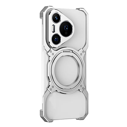 For Huawei Pura 70 Mechanical Arm Borderless MagSafe Holder Metal Phone Case(Silver) - Huawei Cases by buy2fix | Online Shopping UK | buy2fix