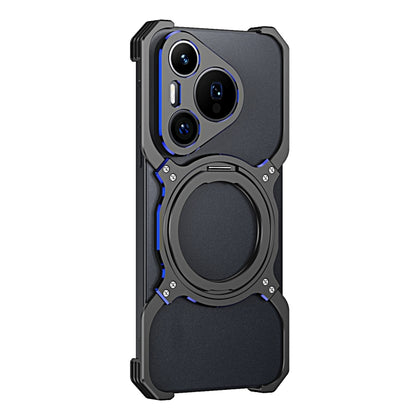 For Huawei Pura 70 Mechanical Arm Borderless MagSafe Holder Metal Phone Case(Black Blue) - Huawei Cases by buy2fix | Online Shopping UK | buy2fix