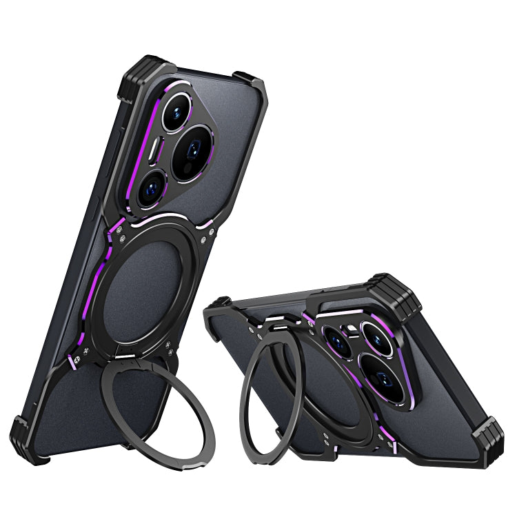 For Huawei Pura 70 Mechanical Arm Borderless MagSafe Holder Metal Phone Case(Black Purple) - Huawei Cases by buy2fix | Online Shopping UK | buy2fix